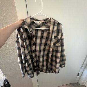 Lovers + Friends Plaid Button Down Shirt - Black and Cream